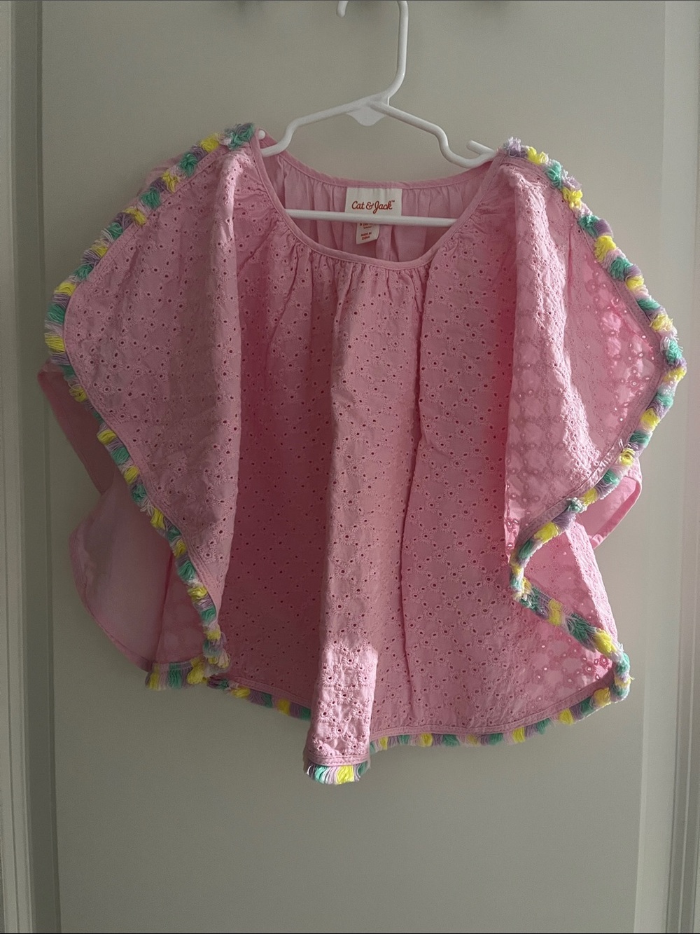 Cat & Jack Pink Eyelet Top with Multicolor Tassel Trim
